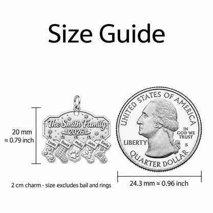 Christmas Stocking Family Mantel Charm Bracelet Set – size guide, 13 mm charm next to a quarter