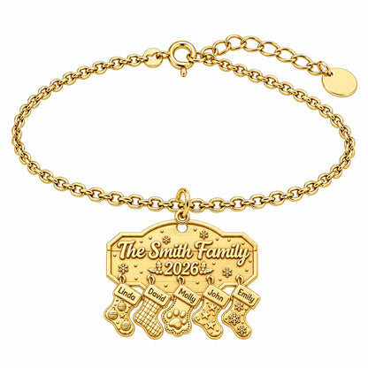 Christmas Stocking Family Mantel Charm Bracelet Set – 18K gold, front view
