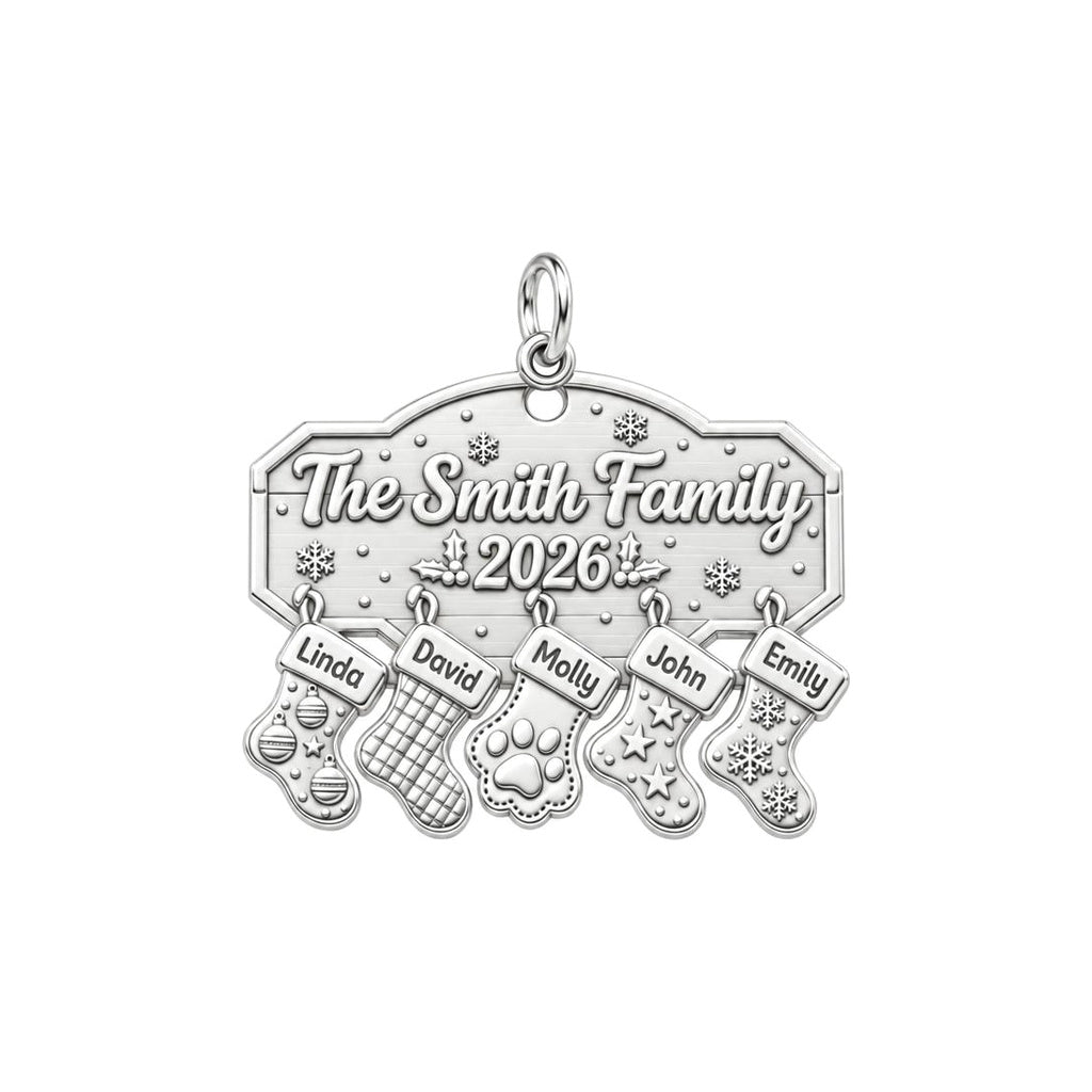 Christmas Stocking Mantel Charm Bracelet – Personalized Family Gift – silver plated 3 cm charm, front view