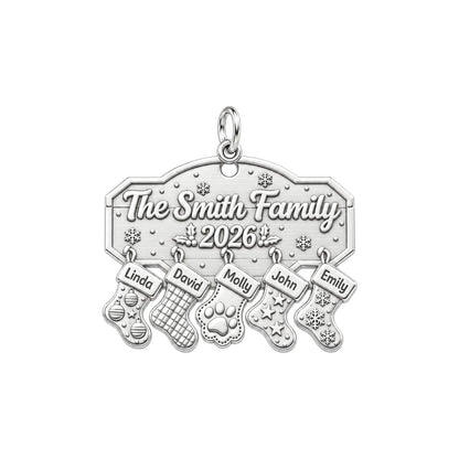 Christmas Stocking Mantel Charm Bracelet – Personalized Family Gift – silver plated 3 cm charm, front view
