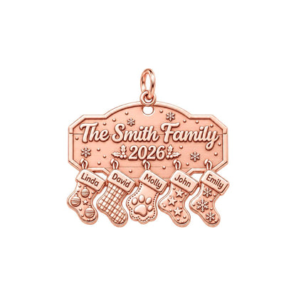 Christmas Stocking Mantel Charm Bracelet – Personalized Family Gift – rose gold 3 cm charm, front view