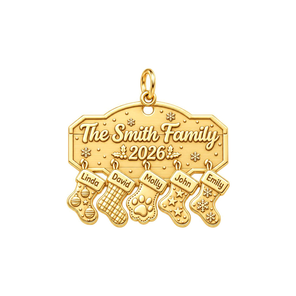 Christmas Stocking Mantel Charm Bracelet – Personalized Family Gift – 18K gold plated 3 cm charm, front view