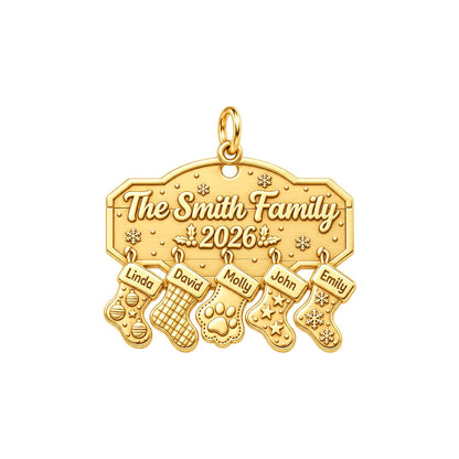 Christmas Stocking Mantel Charm Bracelet – Personalized Family Gift – 18K gold plated 3 cm charm, front view