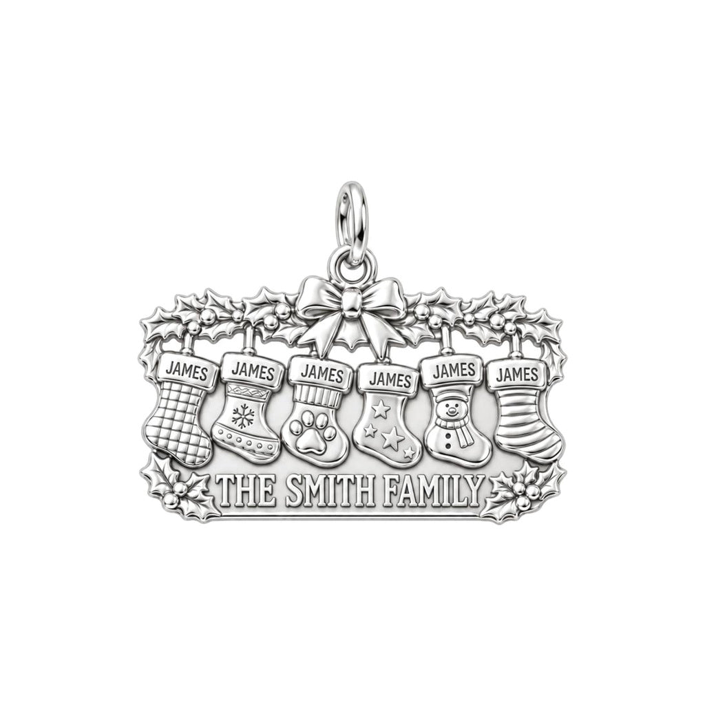 Christmas Stocking Mantle Charm Bracelet – Personalized Family Gift – silver plated 3 cm charm, front view