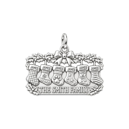 Christmas Stocking Mantle Charm Bracelet – Personalized Family Gift – silver plated 3 cm charm, front view