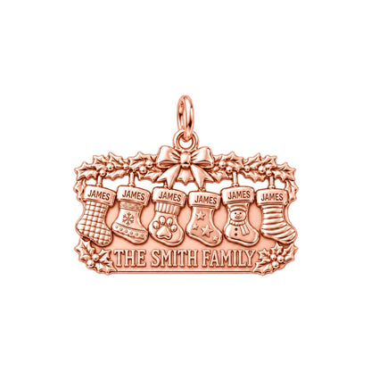 Christmas Stocking Mantle Charm Bracelet – Personalized Family Gift – rose gold 3 cm charm, front view