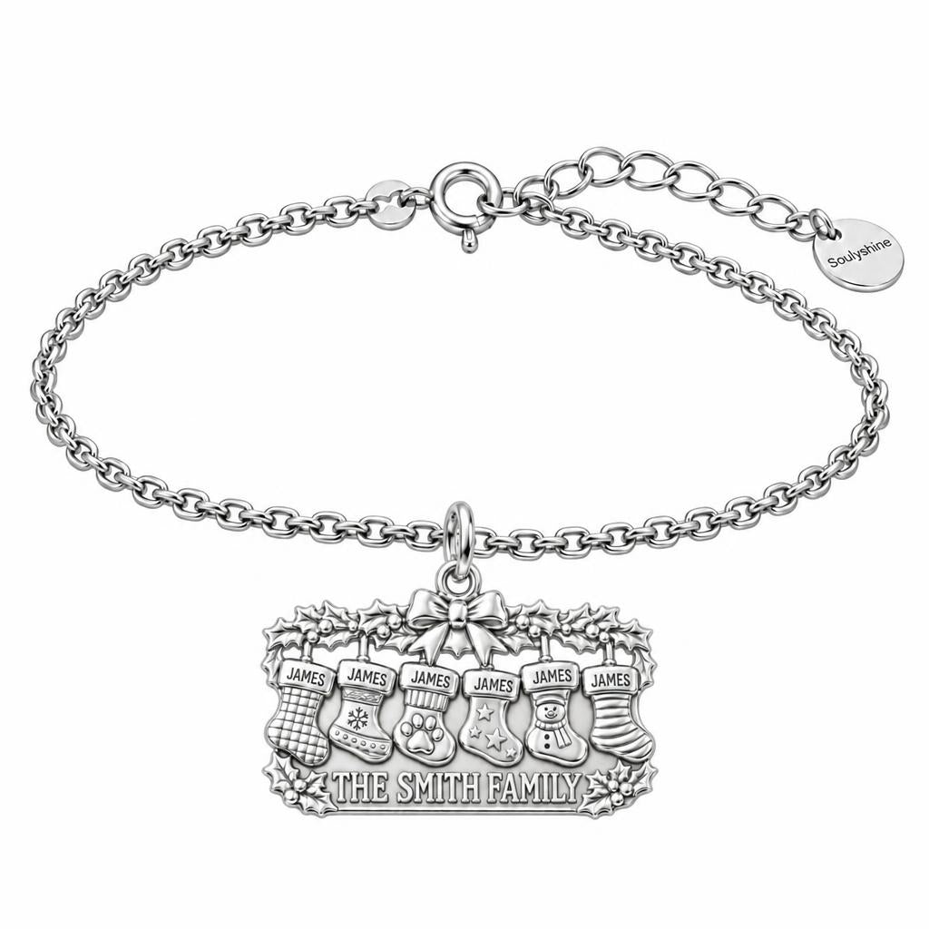 Christmas Stocking Mantle Charm Bracelet Set – silver, front view