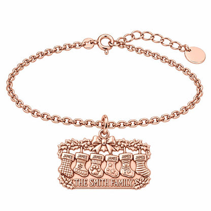 Christmas Stocking Mantle Charm Bracelet Set – rose gold, front view