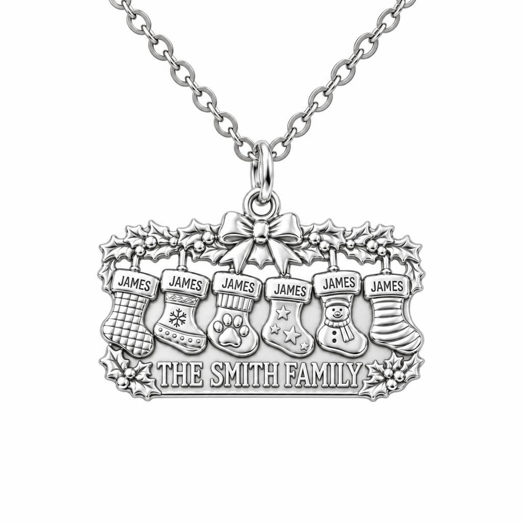 Christmas Stocking Mantle Charm Necklace Set – silver, front view