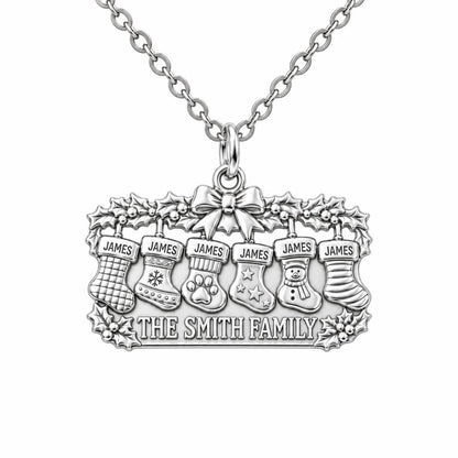 Christmas Stocking Mantle Charm Necklace Set – silver, front view