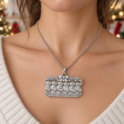 Christmas Stocking Mantle Charm Necklace Set – worn / in use