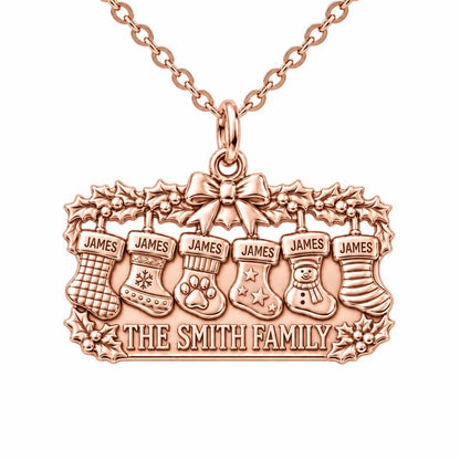 Christmas Stocking Mantle Charm Necklace Set – rose gold, front view