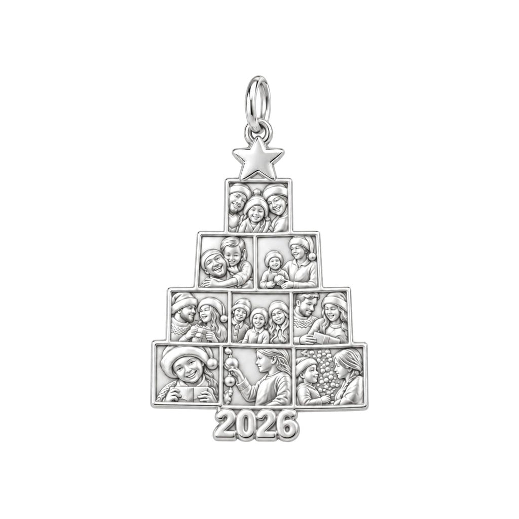 Christmas Tree Photo Collage Charm Bracelet – Personalized Mom Gift – silver charm, front view