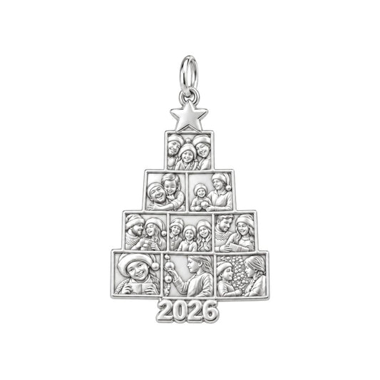 Christmas Tree Photo Collage Charm Bracelet – Personalized Mom Gift – silver charm, front view