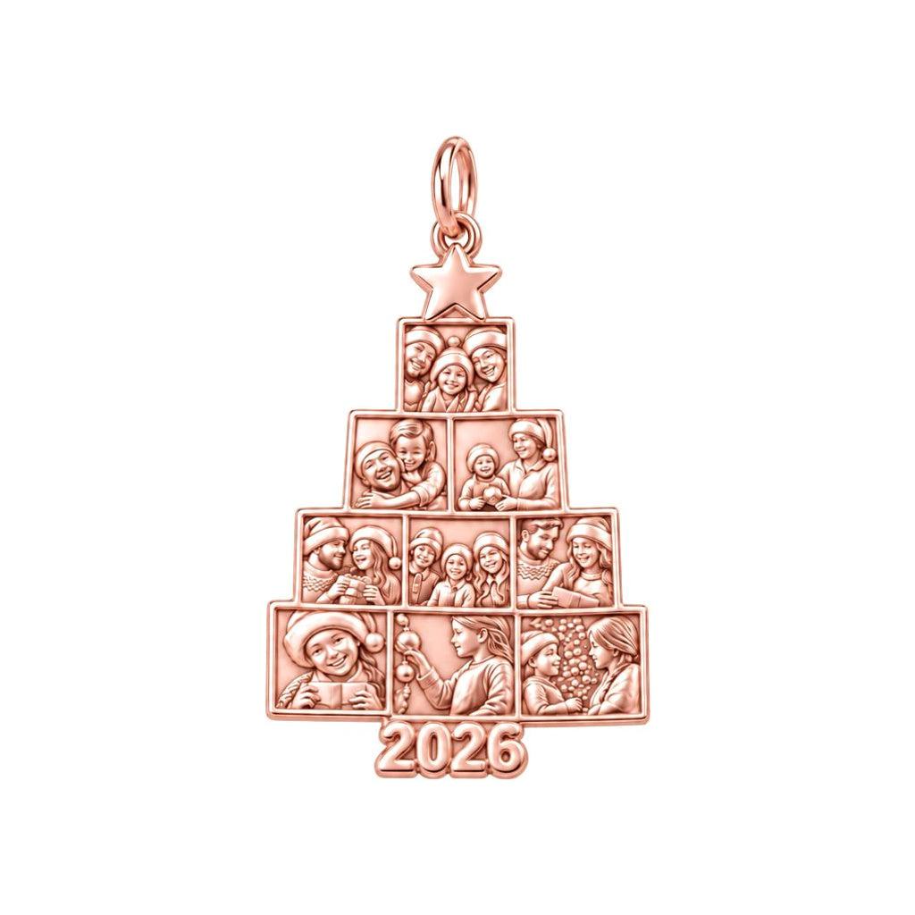 Christmas Tree Photo Collage Charm Bracelet – Personalized Mom Gift – rose gold charm, front view