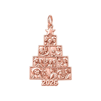 Christmas Tree Photo Collage Charm Bracelet – Personalized Mom Gift – rose gold charm, front view