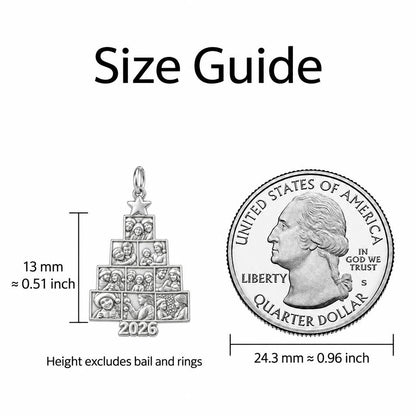 Christmas Tree Photo Collage Charm Bracelet – Personalized Mom Gift – size guide, 13 mm charm next to a quarter