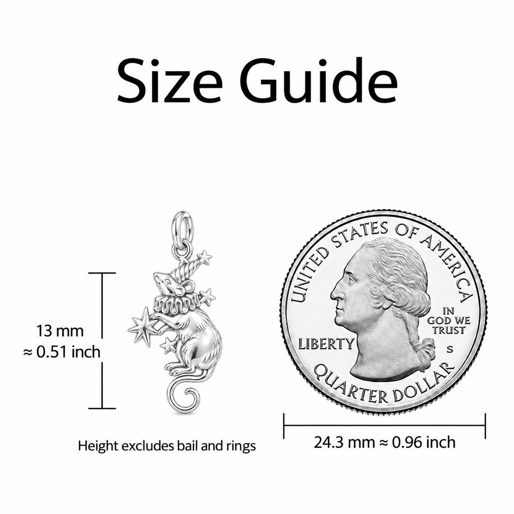 Circus Star Mouse Charm Bracelet – Personalized Mom Gift – size guide, 13 mm charm next to a quarter