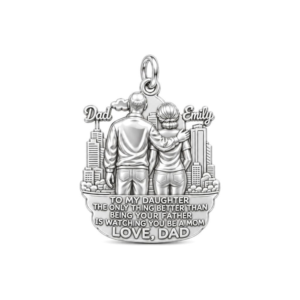 City Skyline Father and Daughter Charm Bracelet – Personalized Dad – silver plated 3 cm charm, front view