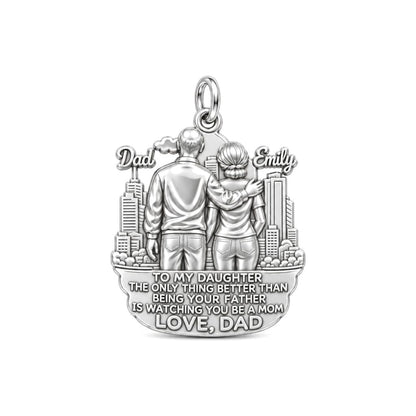 City Skyline Father and Daughter Charm Bracelet – Personalized Dad – silver plated 3 cm charm, front view