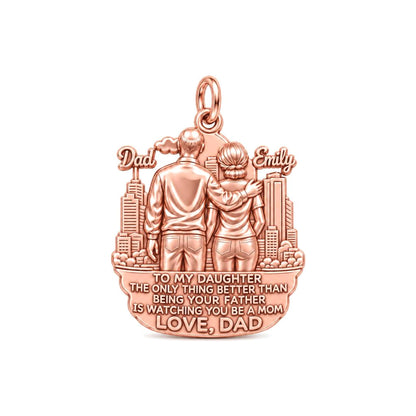 City Skyline Father and Daughter Charm Bracelet – Personalized Dad – rose gold 3 cm charm, front view