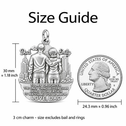 City Skyline Father and Daughter Charm Bracelet – Personalized Dad – size guide, 3 cm charm next to a quarter