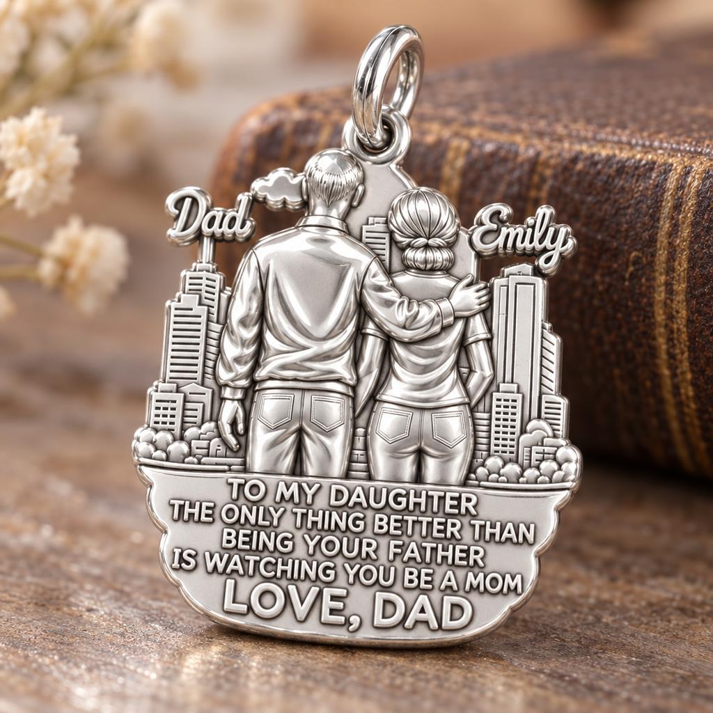 City Skyline Father and Daughter Charm Bracelet – Personalized Dad – macro detail of the charm