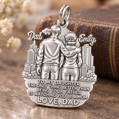 City Skyline Father and Daughter Charm Bracelet – Personalized Dad – macro detail of the charm