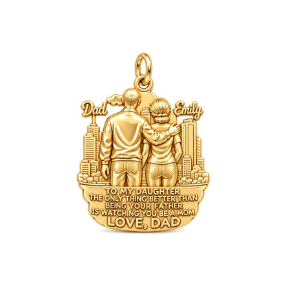 City Skyline Father and Daughter Charm Bracelet – Personalized Dad – 18K gold plated 3 cm charm, front view
