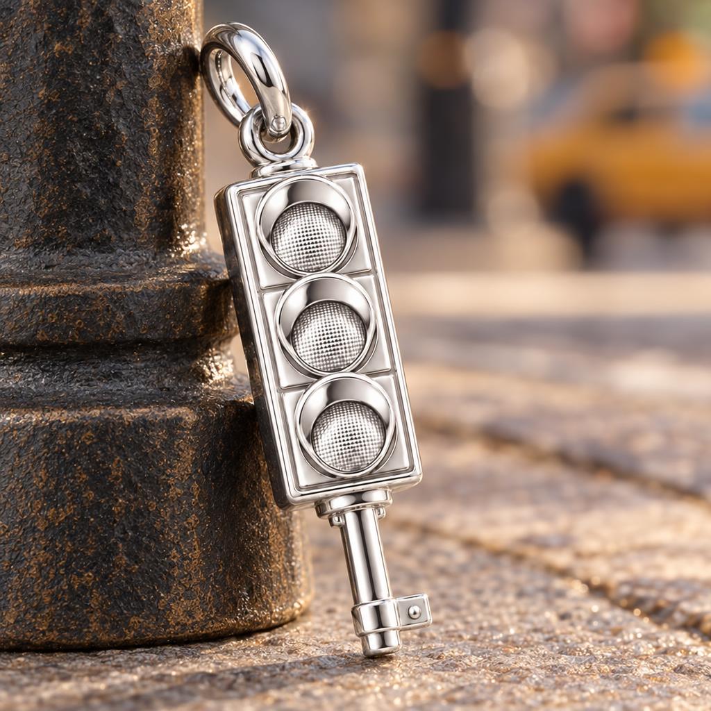 City Traffic Light Key Charm Bracelet – Personalized Gift – macro detail of the charm