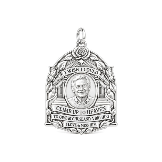 Climb Up To Heaven Charm Bracelet – Personalized Memorial Gift – silver plated 2 cm charm, front view