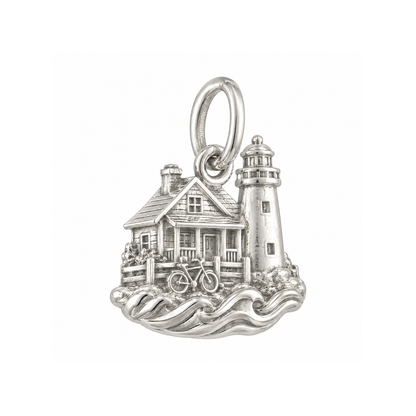 Coastal House and Lighthouse Charm — Silver — 50-works-silver-20260916-190