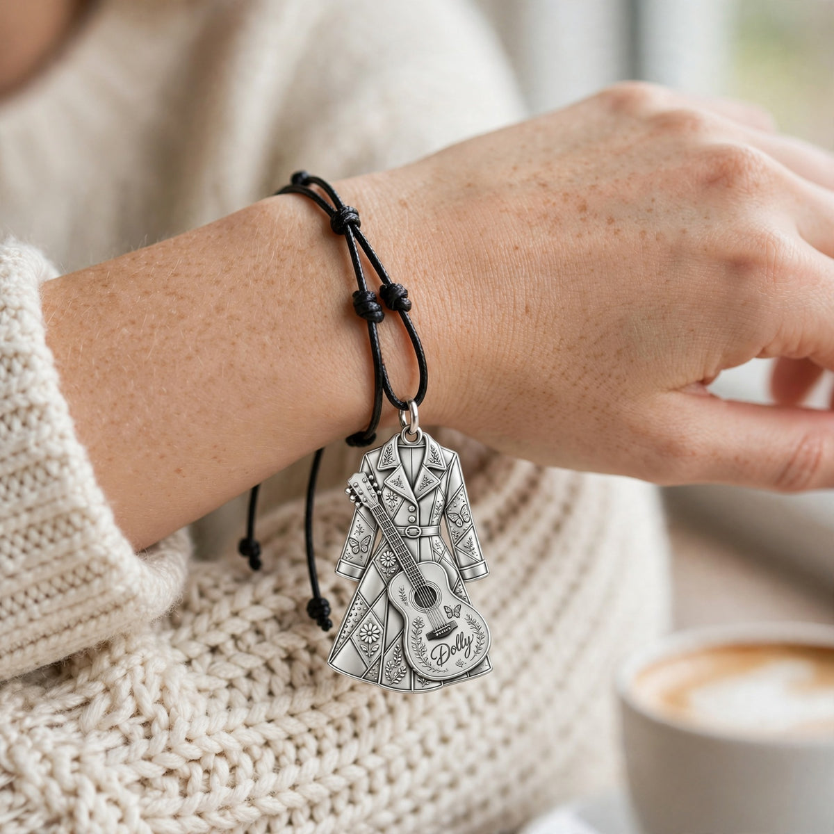 Coat of Many Colors Charm and Polyester Cord Bracelet Set
