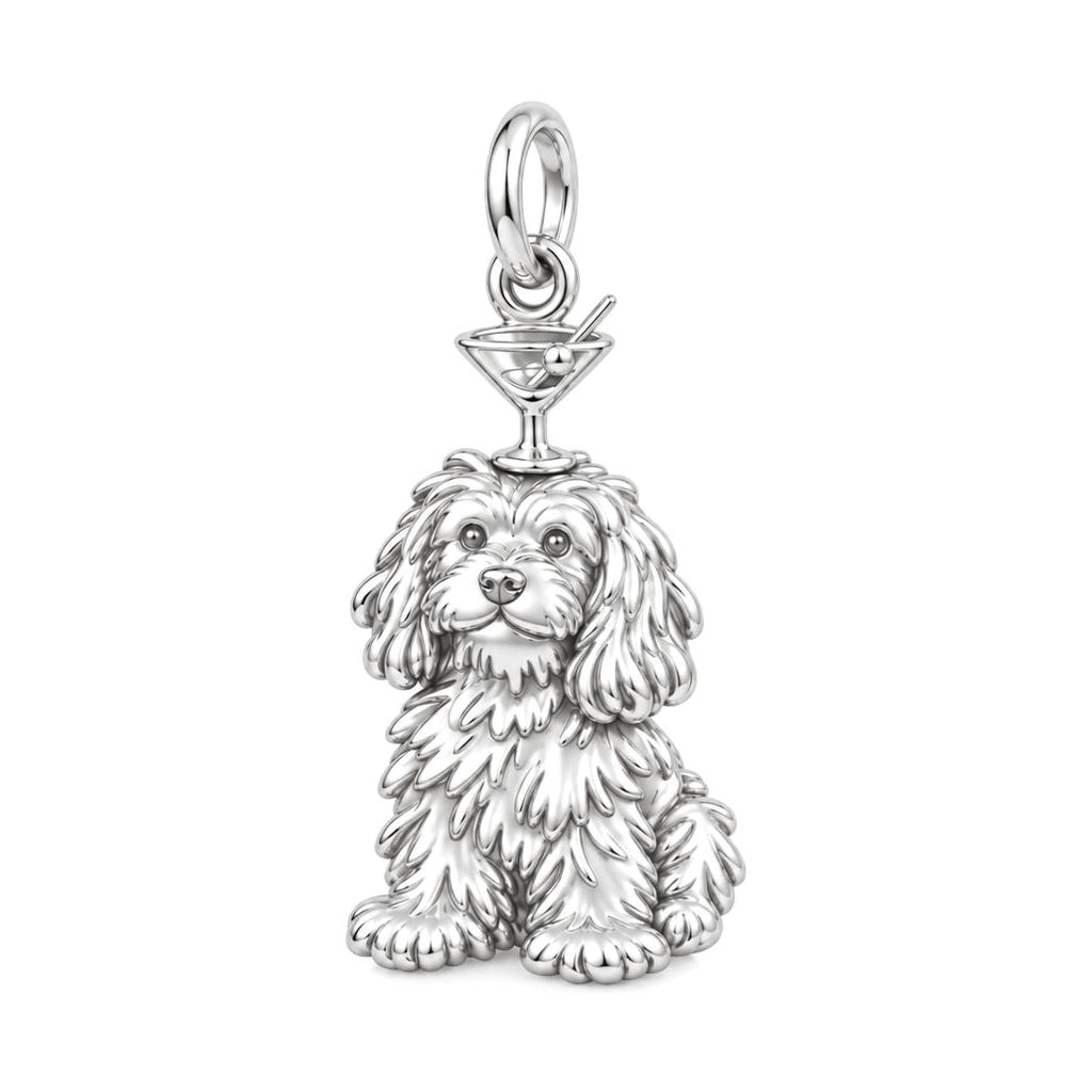 Cocktail Balancing Pup Charm Bracelet – Personalized Dog Mom Gift – silver charm, front view