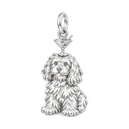 Cocktail Balancing Pup Charm Bracelet – Personalized Dog Mom Gift – silver charm, front view