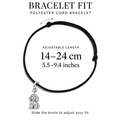 Cocktail Balancing Pup Charm Bracelet – Personalized Dog Mom Gift – adjustable black cord bracelet, 14–24 cm