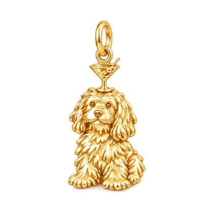 Cocktail Balancing Pup Charm Bracelet – Personalized Dog Mom Gift – 18K gold charm, front view