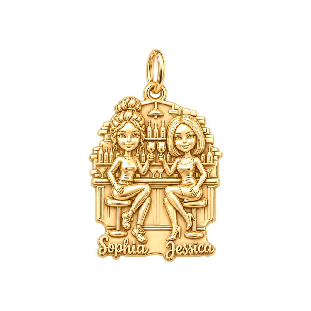 Cocktail Hour Besties Charm Bracelet – Personalized Friend Gift – 18K gold plated 3 cm charm, front view