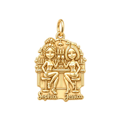 Cocktail Hour Besties Charm Bracelet – Personalized Friend Gift – 18K gold plated 3 cm charm, front view