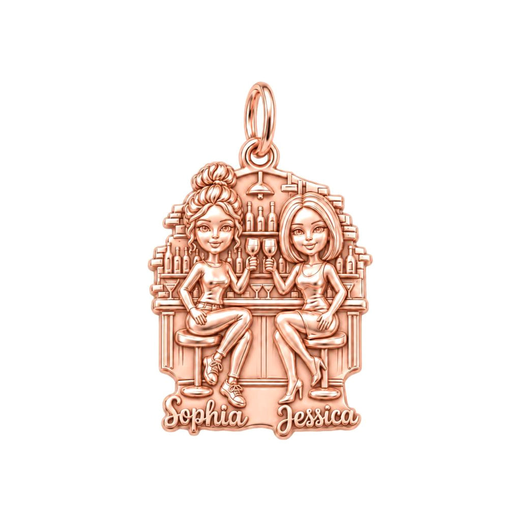 Cocktail Hour Besties Charm Bracelet – Personalized Friend Gift – rose gold 3 cm charm, front view