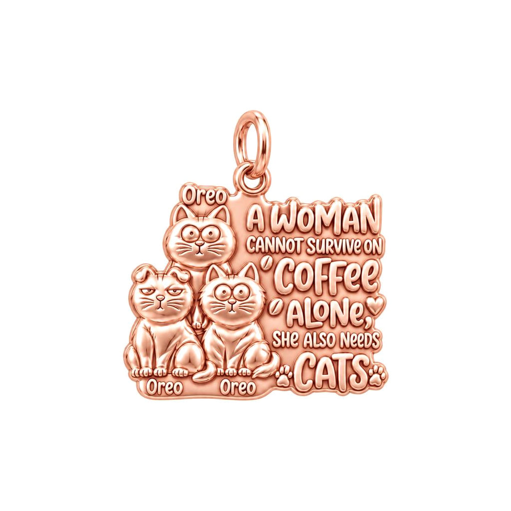 Coffee and Cats Charm Bracelet – Personalized Cat Mom Gift – rose gold 3 cm charm, front view