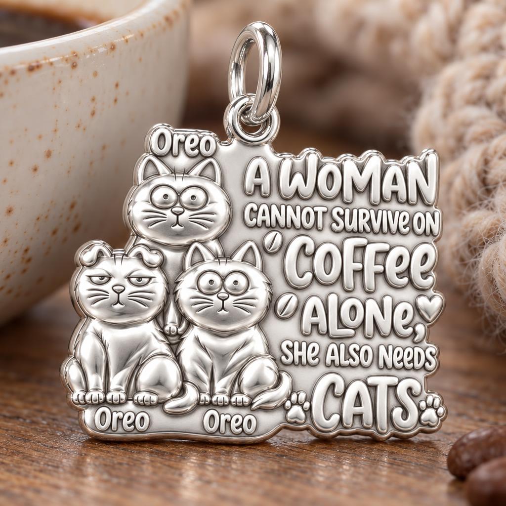 Coffee and Cats Charm Bracelet – Personalized Cat Mom Gift – macro detail of the charm