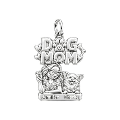 Coffee and Cuddles Charm Bracelet – Personalized Dog Mom Gift – silver plated 3 cm charm, front view