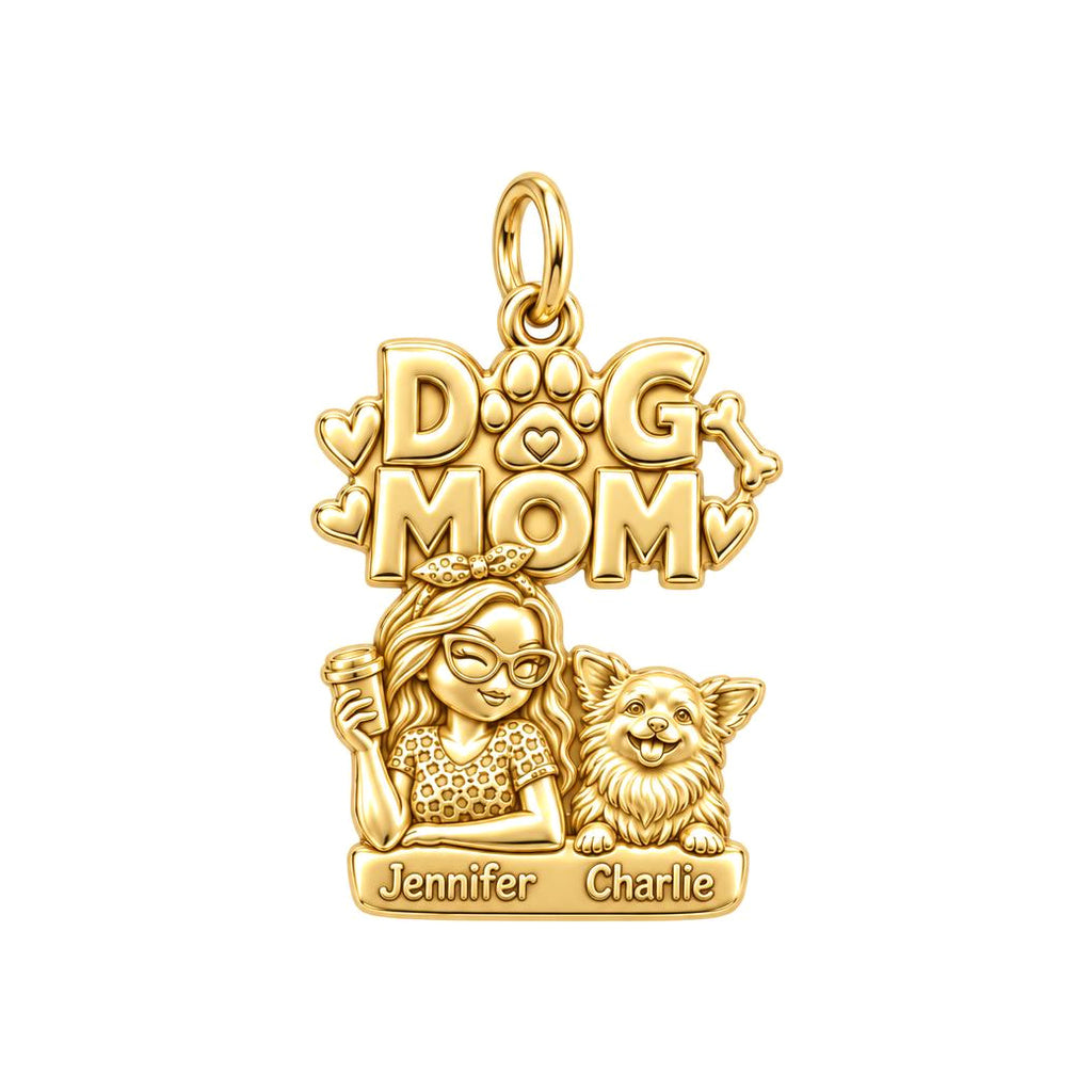 Coffee and Cuddles Charm Bracelet – Personalized Dog Mom Gift – 18K gold plated 3 cm charm, front view