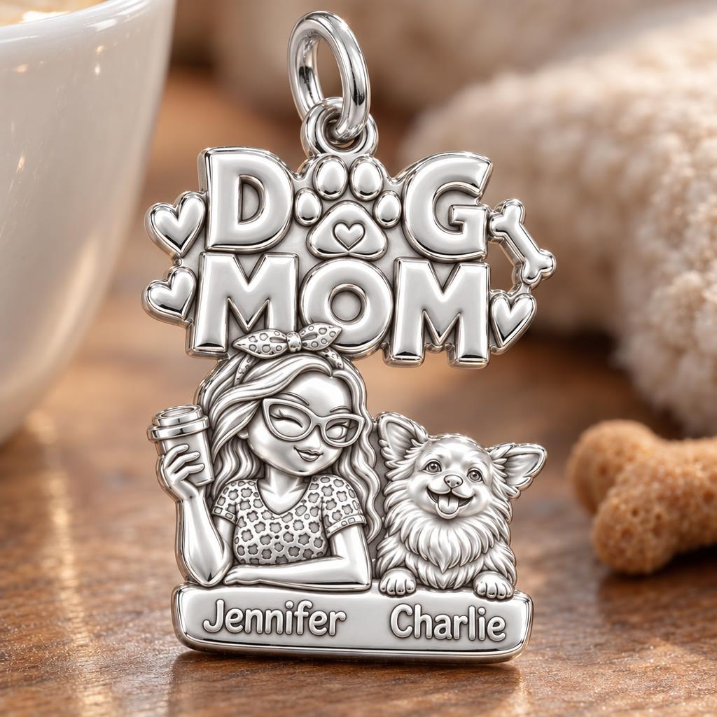 Coffee and Cuddles Charm Bracelet – Personalized Dog Mom Gift – macro detail of the charm
