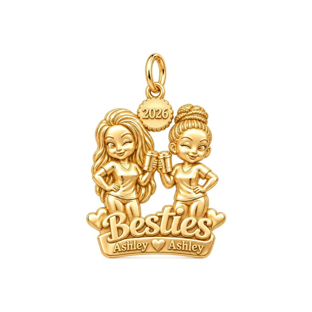 Coffee Date Besties Charm Bracelet – Personalized Best Friend Gift – 18K gold plated 3 cm charm, front view