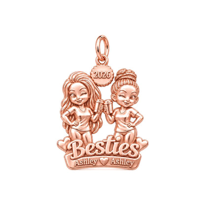 Coffee Date Besties Charm Bracelet – Personalized Best Friend Gift – rose gold 3 cm charm, front view