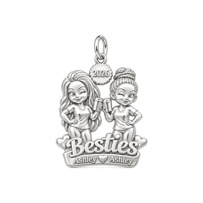 Coffee Date Besties Charm Bracelet – Personalized Best Friend Gift – silver plated 3 cm charm, front view