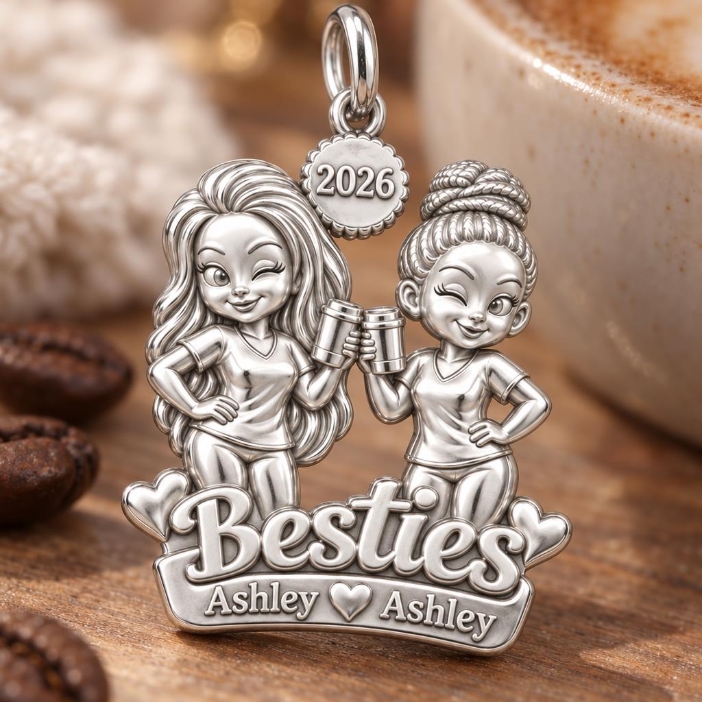 Coffee Date Besties Charm Bracelet – Personalized Best Friend Gift – macro detail of the charm