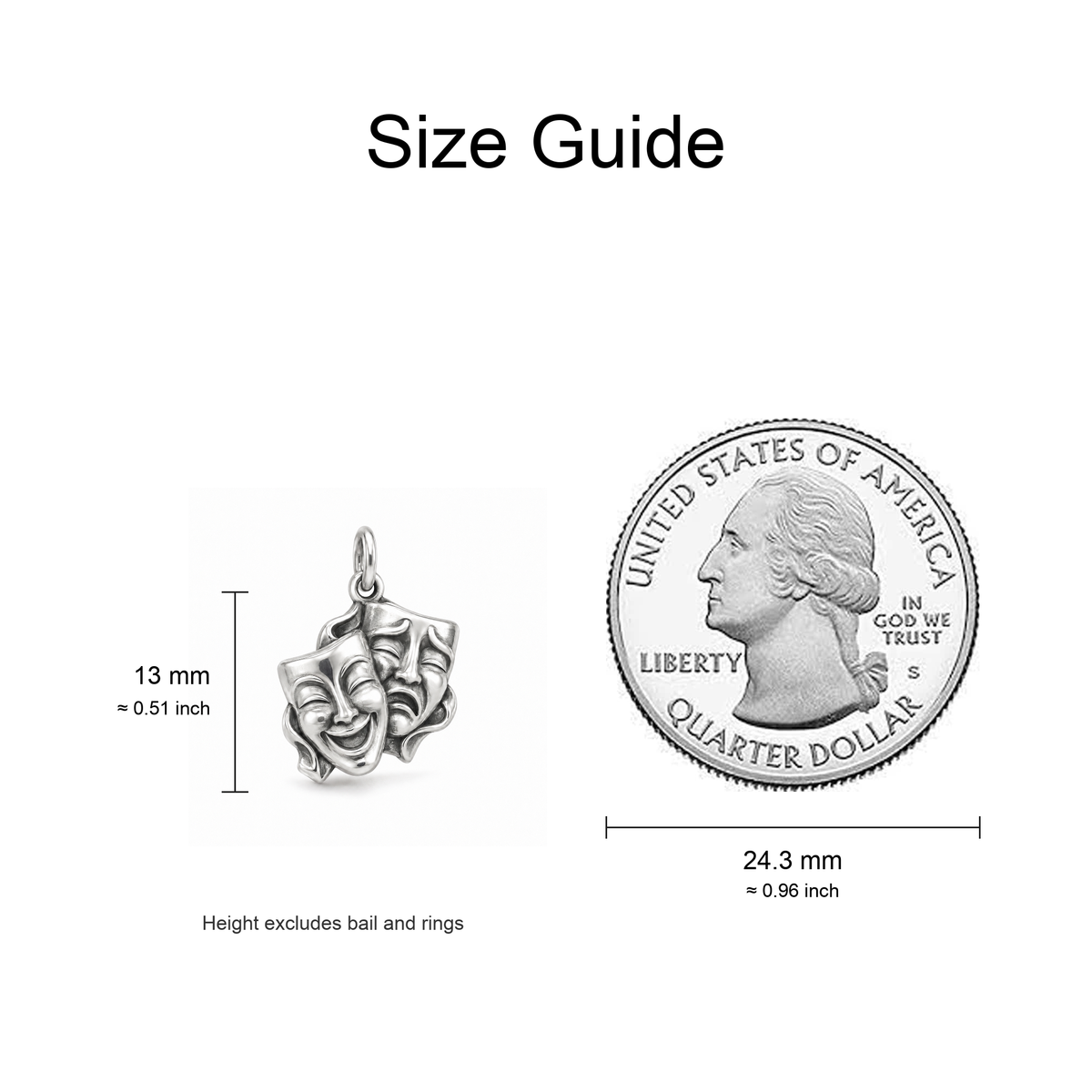 Comedy & Tragedy Masks Charm — Size Guide | charm-topics-remaining-444-2026-09-14 | topic-239